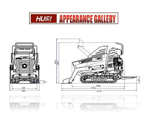 800 kg Capacidade de carga Mini Crawler Dumper com motor de 6,5 HP e fluxo hidráulico de 28,8 L
