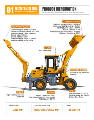 HQ-WZ-15-26 Carregador de retroescavadeira Excavadora multifuncional de retroescavadeira com distância entre rodas de 500 mm